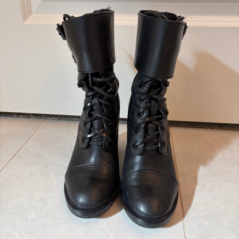 Tory Burch Black Leather Combat boots Women's size 6M - Picture 5 of 8